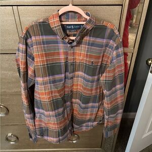 Ralph Lauren Men's Orange and Purple Plaid Shirt